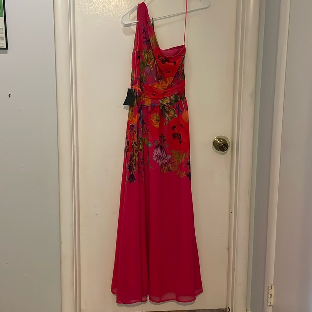 Pink floral one shoulder dress